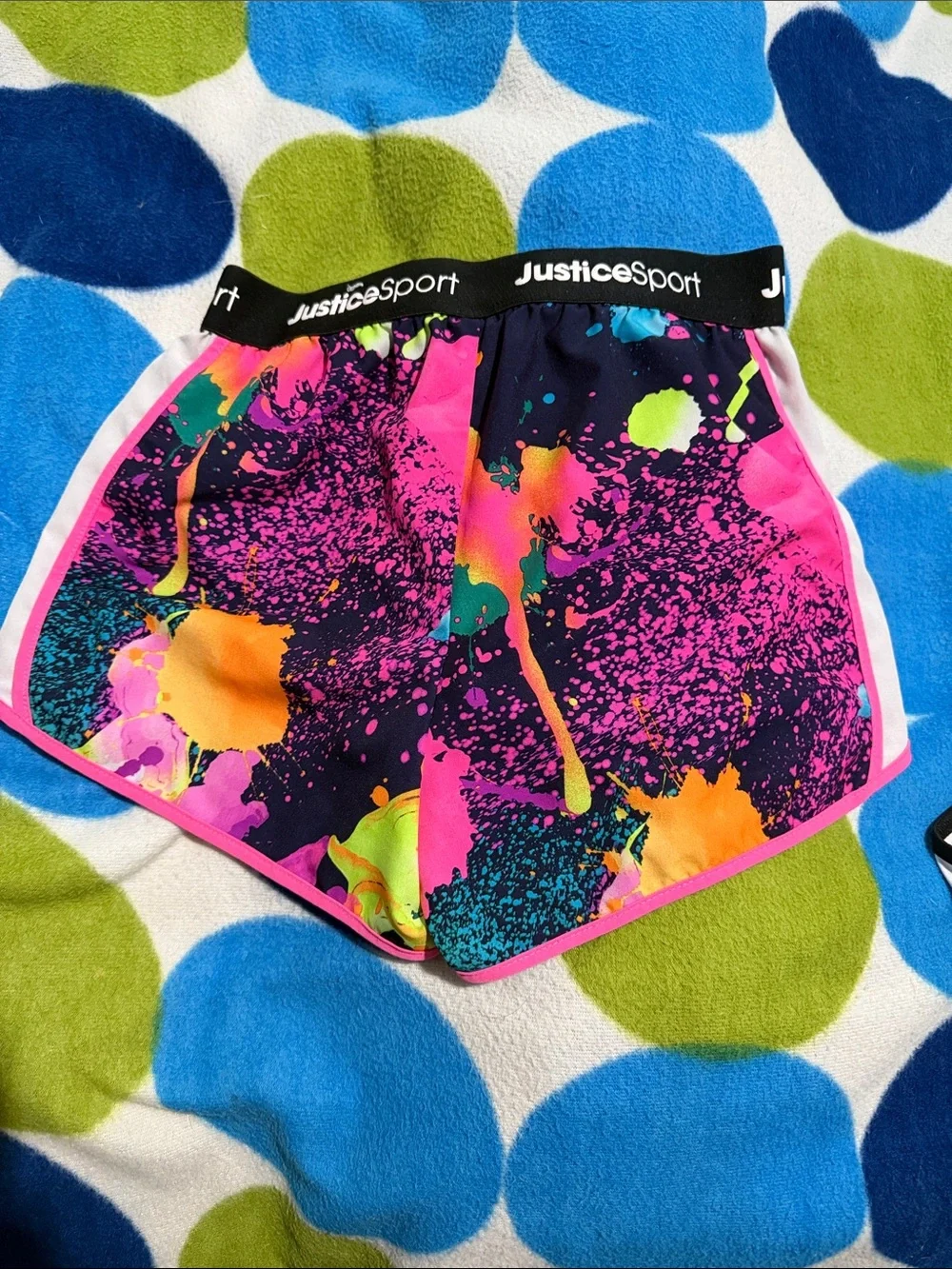Justice Color Splash Navy Active Shorts with Pink Trim